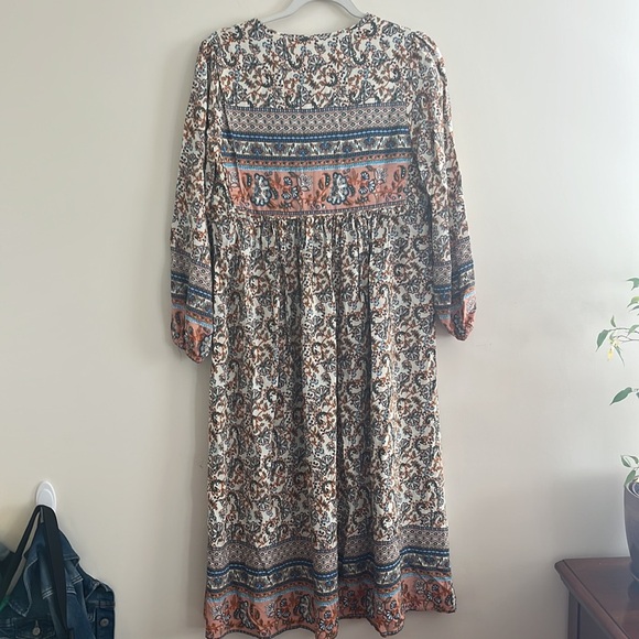 R. Vivimos Bohemian Midi Dress Sz S Paisley Patchwork Prairie Boho Festival - Picture 6 of 6